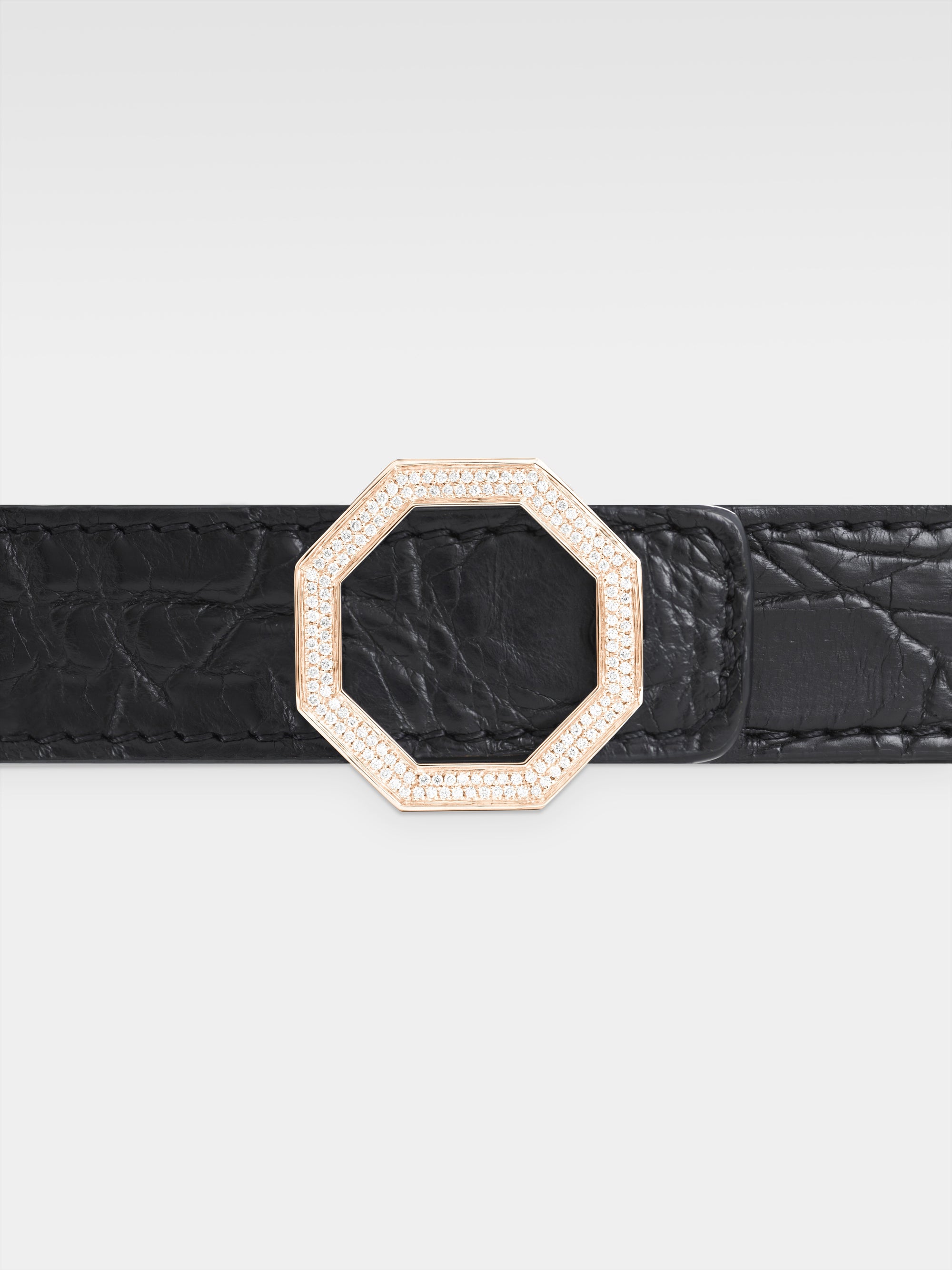 Andromeda Belt - Rose Gold, Diamonds, Black Caiman Leather