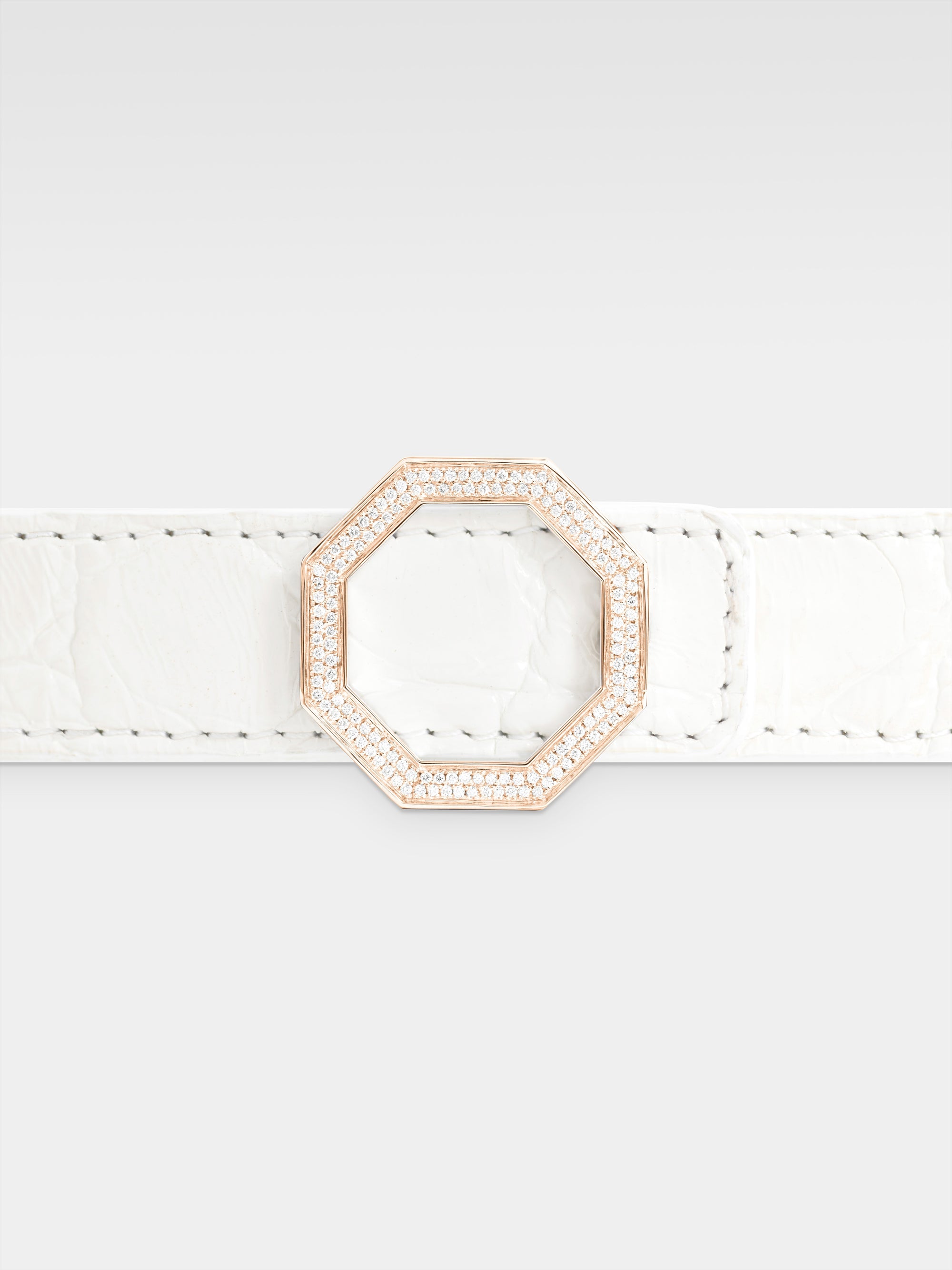 Andromeda Belt - Rose Gold, Diamonds, White Caiman Leather