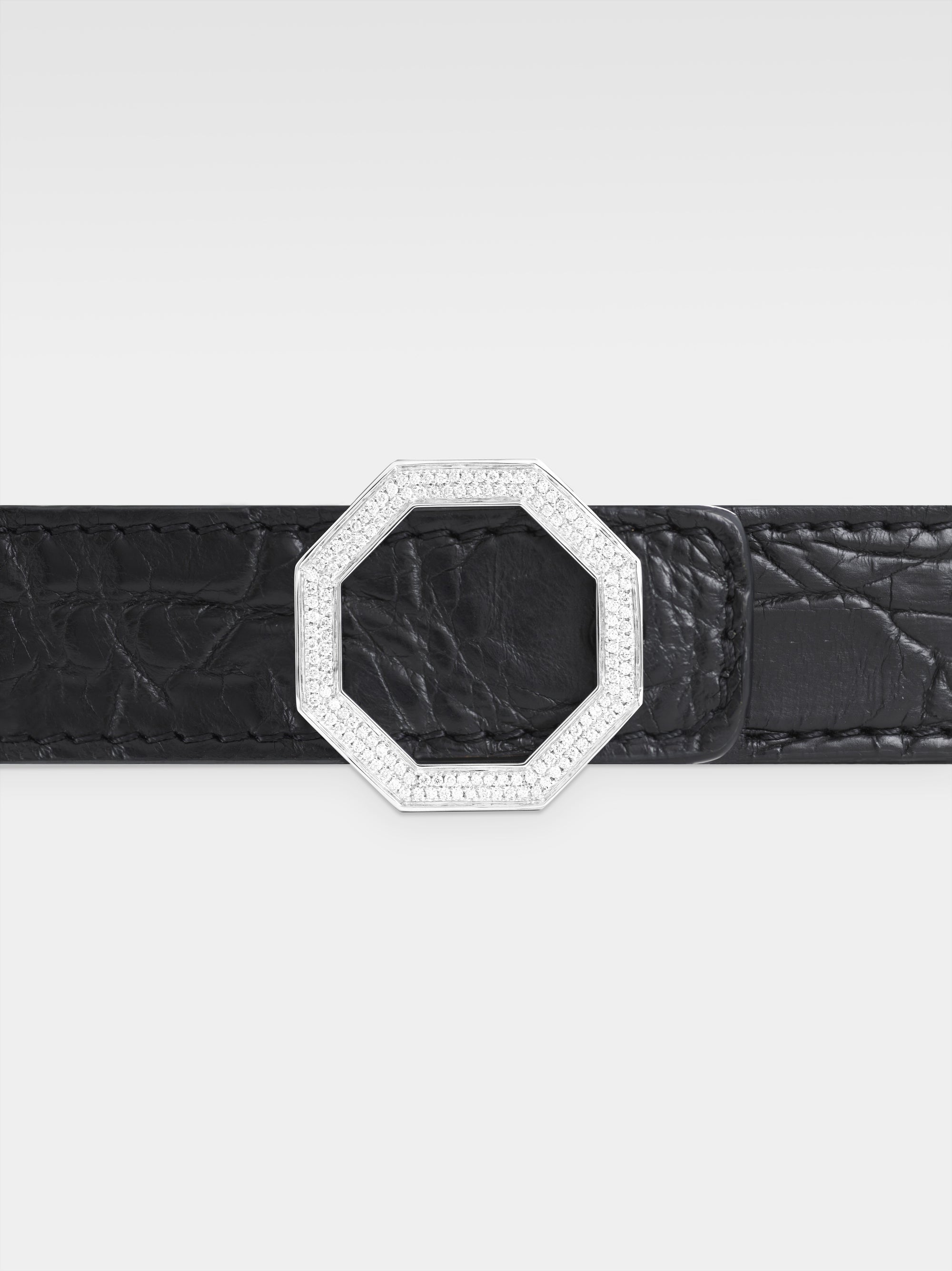 Andromeda Belt - 14K White Gold, Diamonds, Black Caiman Leather