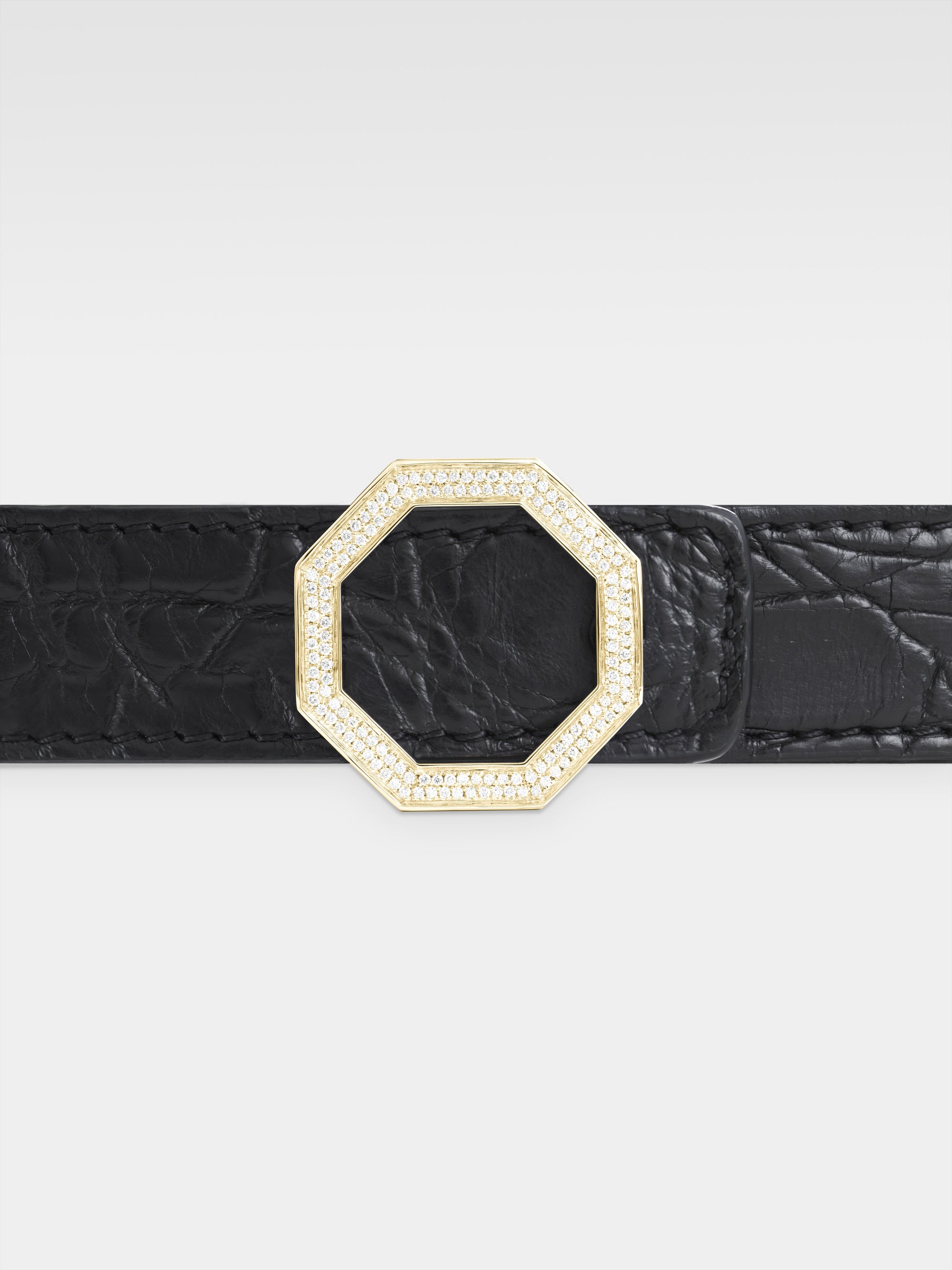 Andromeda Belt - Yellow Gold, Diamonds, Black Caiman Leather
