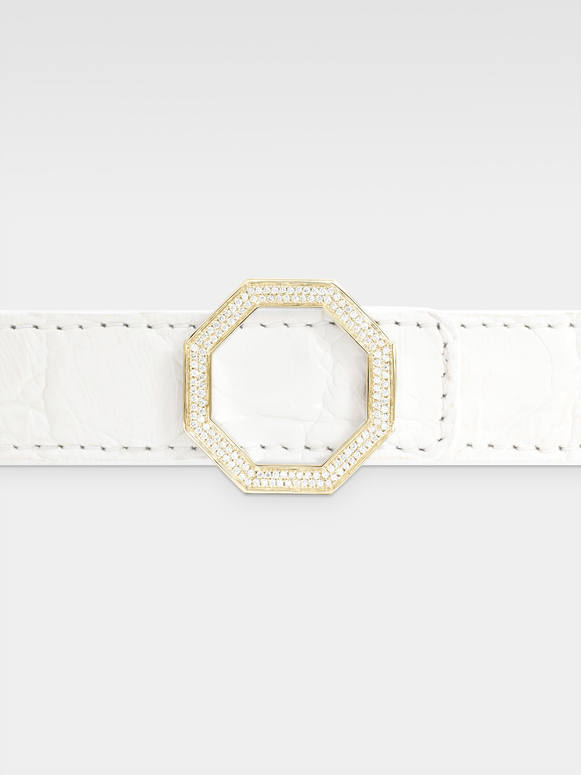 Andromeda Belt - Yellow Gold, Diamonds, White Caiman Leather