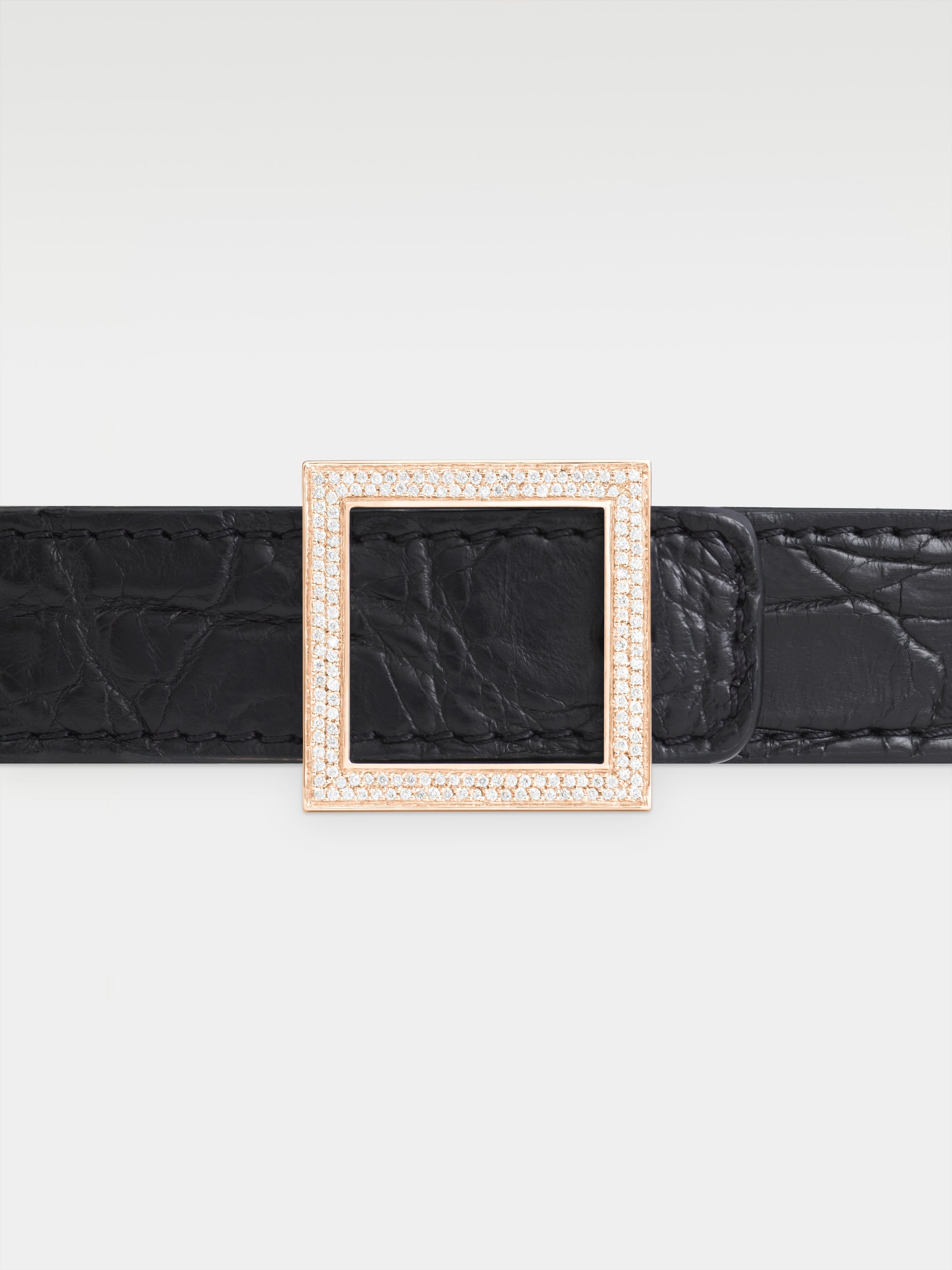 Atalanta Belt - Rose Gold, Diamonds, Black Caiman Leather