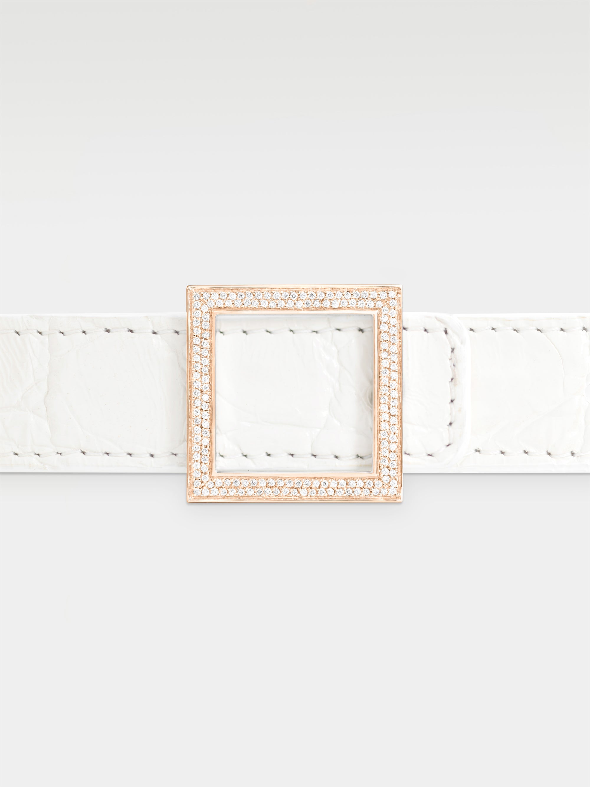 Atalanta Belt - Rose Gold, Diamonds, White Caiman Leather
