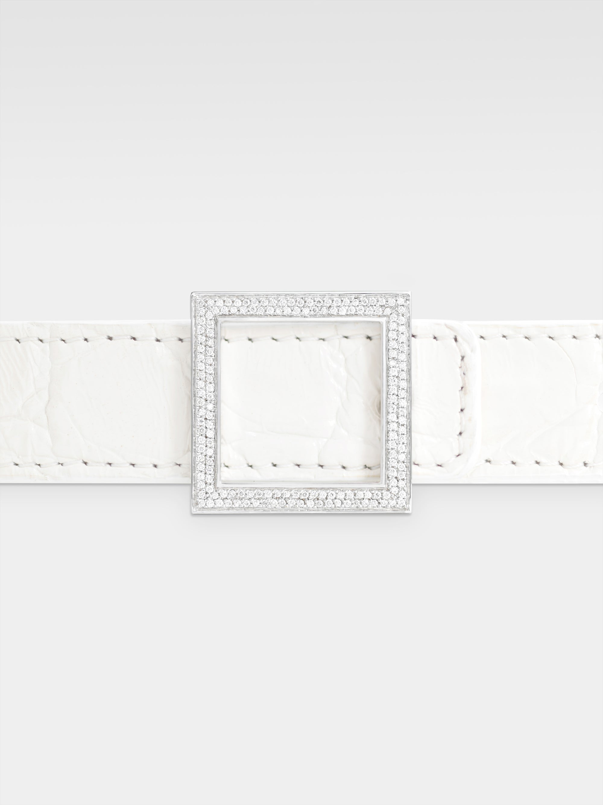 Atalanta Belt - White Gold, Diamonds, White Caiman Leather