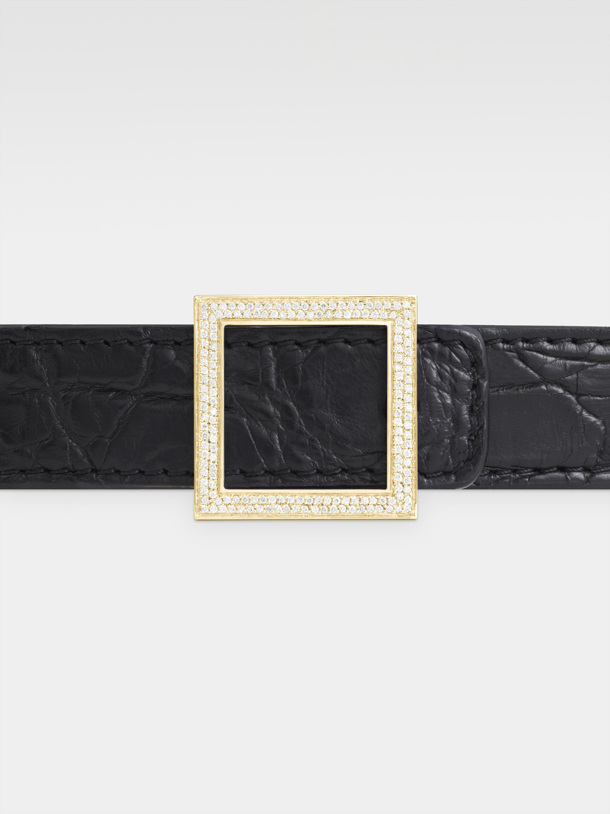 Atalanta Belt - Yellow Gold, Diamonds, Black Caiman Leather