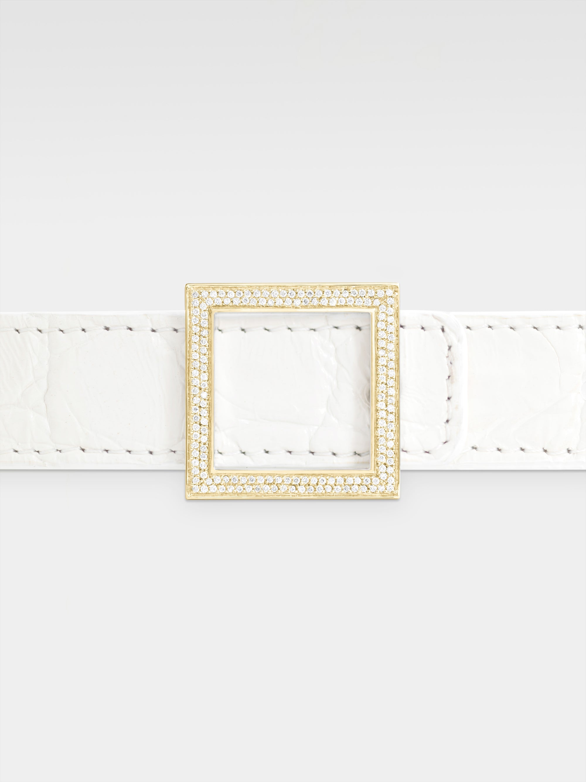Atalanta Belt - Yellow Gold, Diamonds, White Caiman Leather