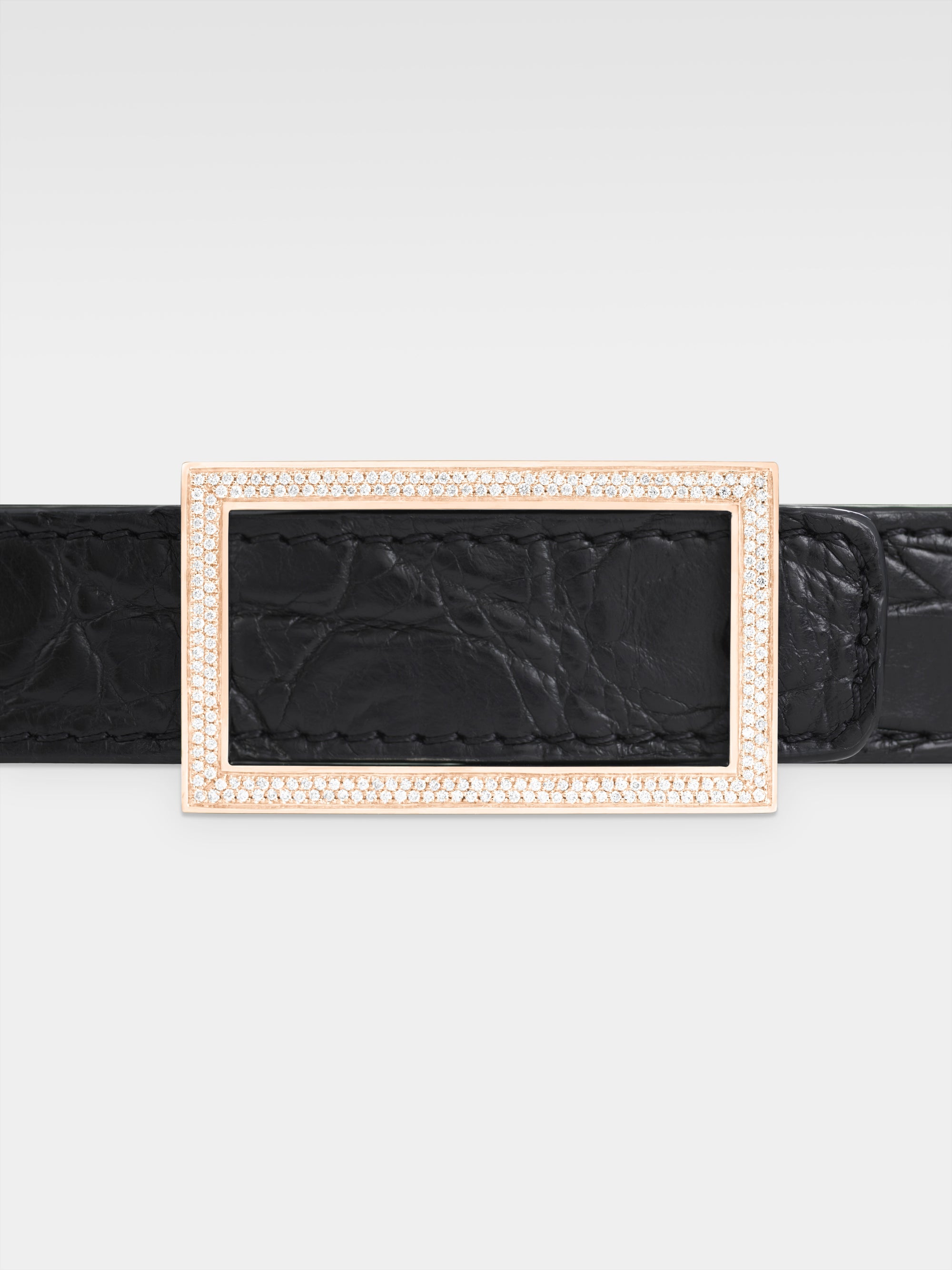 Danae Belt - Rose Gold, Diamonds, Black Caiman Leather
