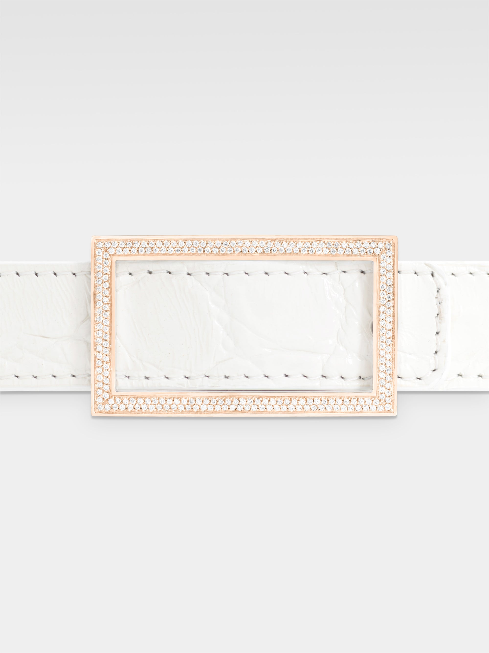 Danae Belt - Rose Gold, Diamonds, White Caiman Leather