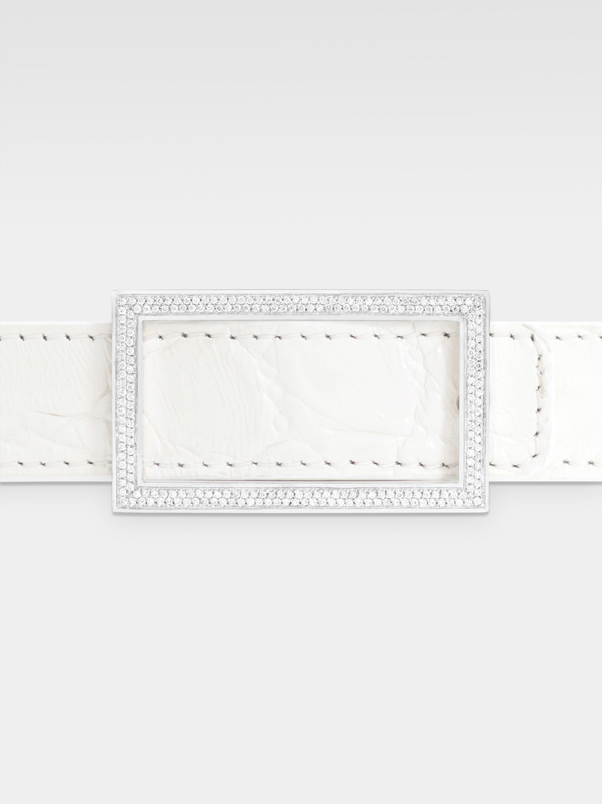 Danae Belt - White Gold, Diamonds, White Caiman Leather