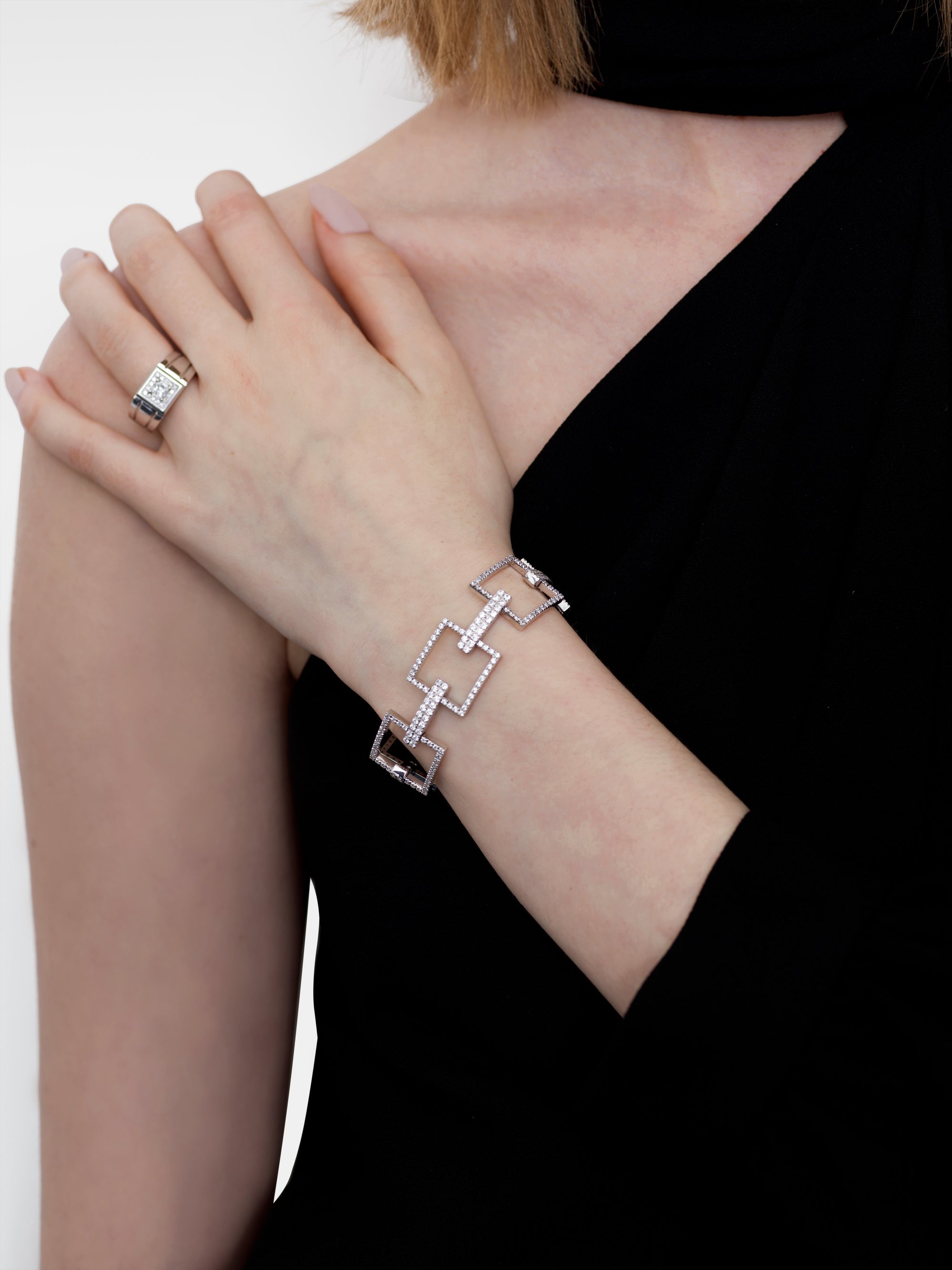 Fregio Squares Bracelet - White Gold, Diamonds