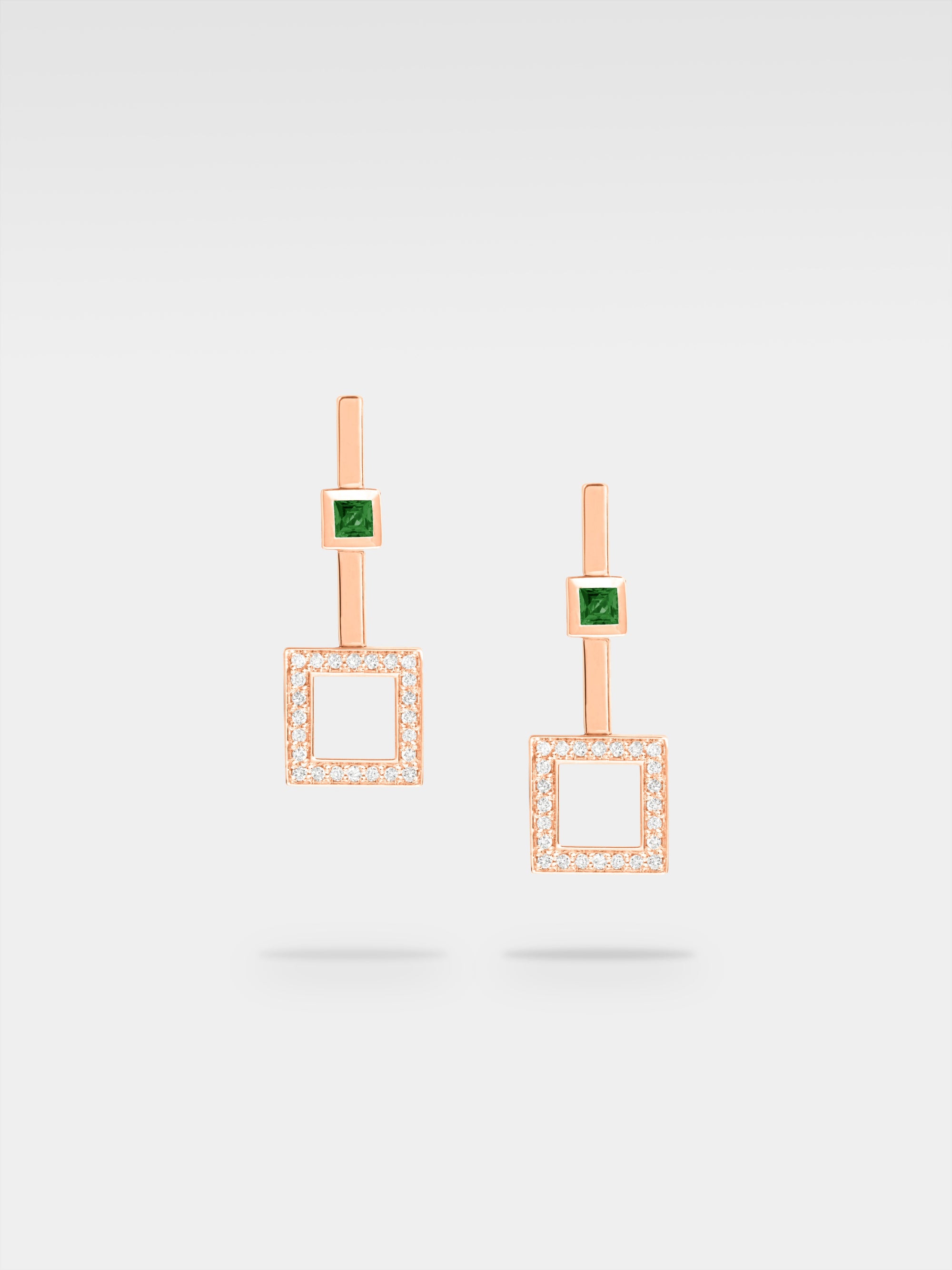 Iuno Earrings - Rose Gold, Diamonds, Emeralds