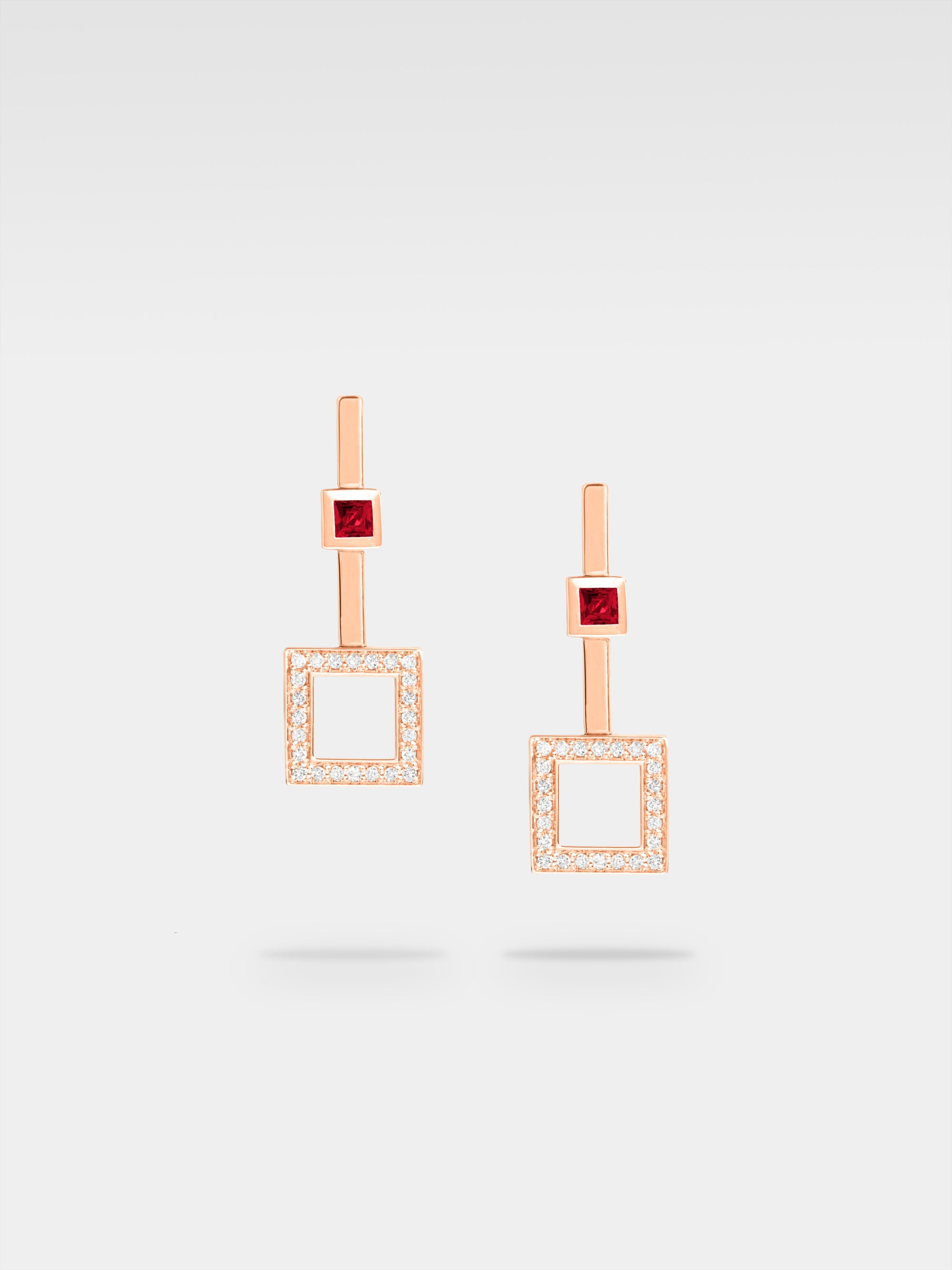 Iuno Earrings - Rose Gold, Diamonds, Rubies