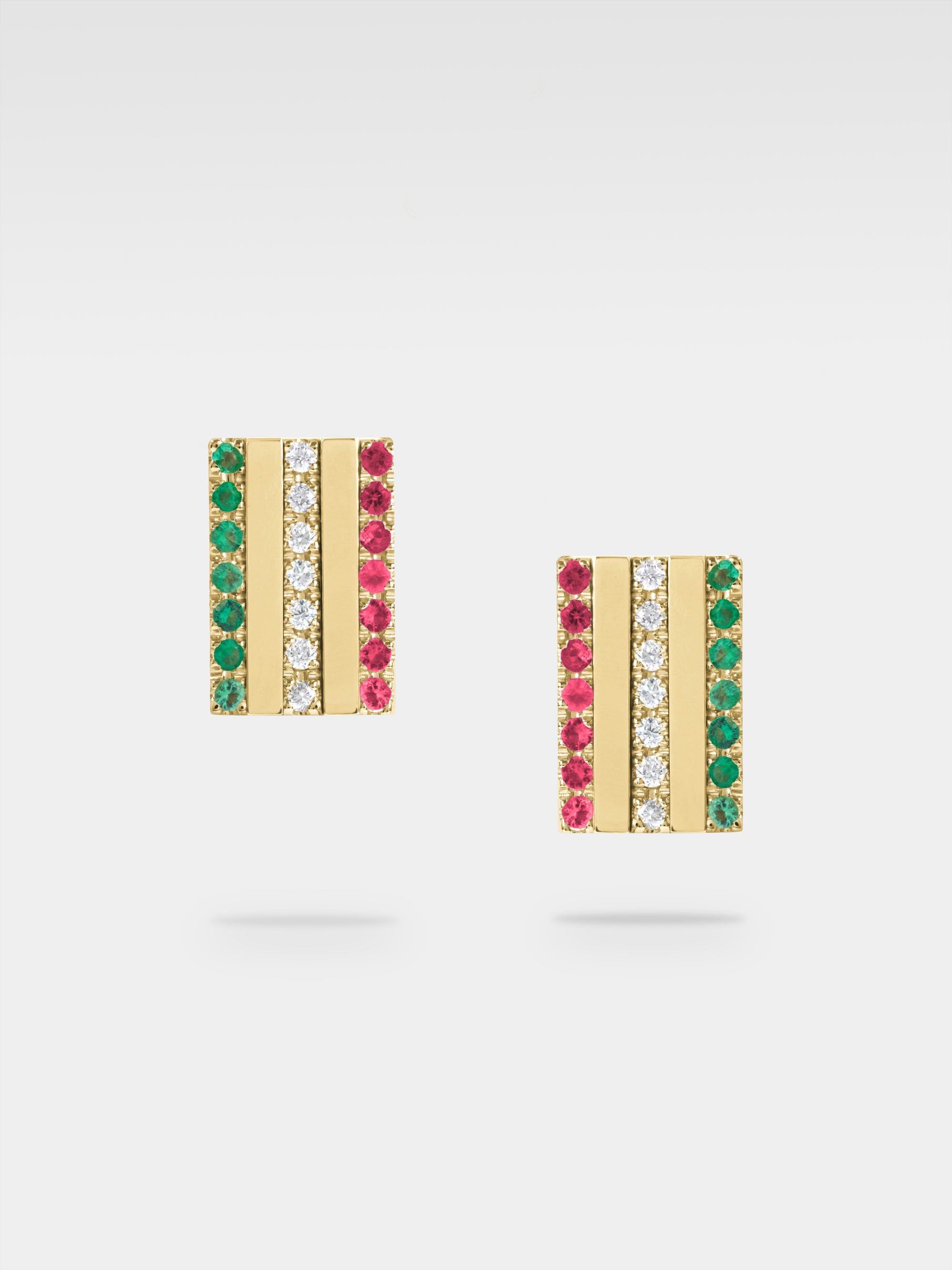 Vittoria Earrings - Yellow Gold, Diamonds, Emeralds, Rubies